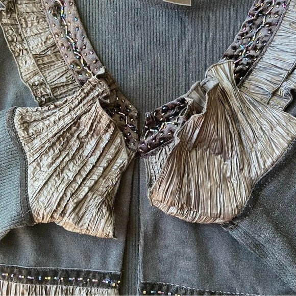 Fresh Fx Beaded Ruffles Open Front Cropped  Cardigan - Picture 6 of 14